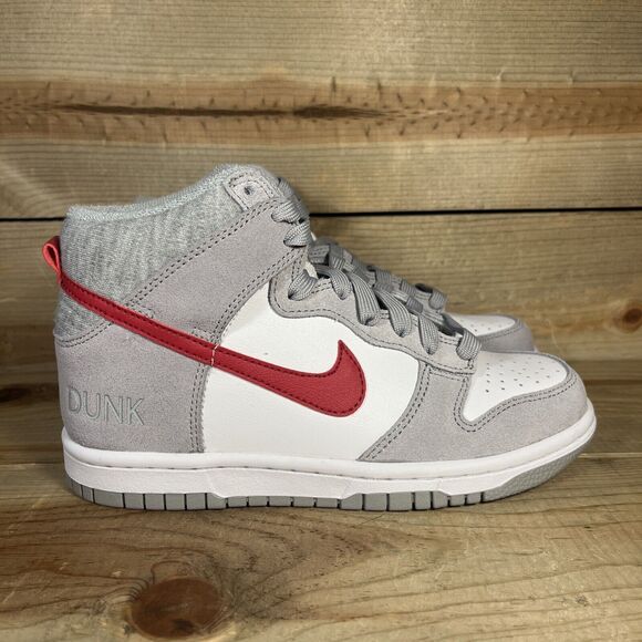 NEW Size 3.5Y Nike Dunk High Athletic Smoke Club Grey Red White Shoes DH9750-001 - Picture 1 of 9